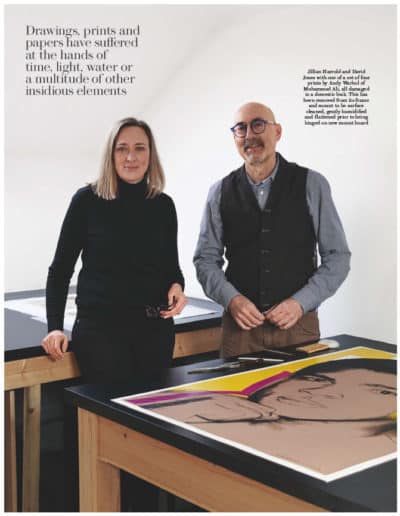 House & Garden feature on Plowden & Smith art conservation - paper conservation - conserving an Andy Warhol print of Muhammad Ali