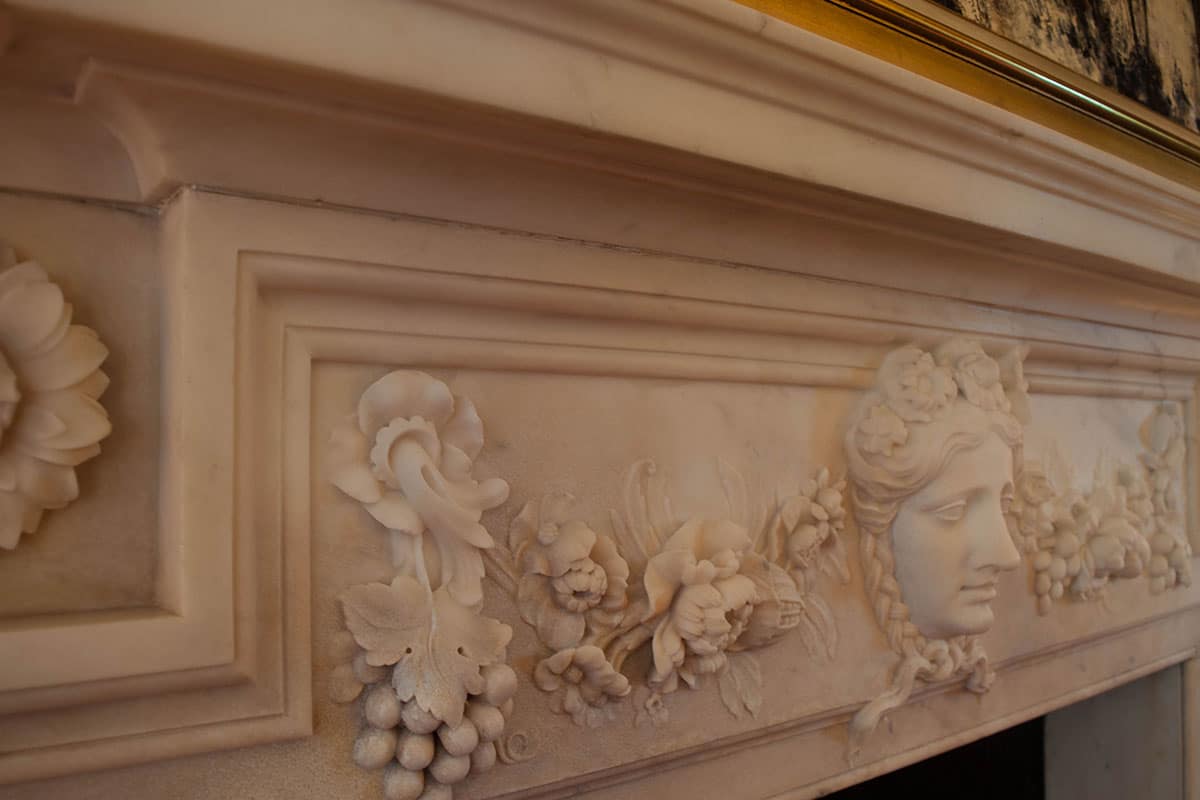 smoke damaged 18th century henry flitcroft marble fireplace after marble restoration treatment